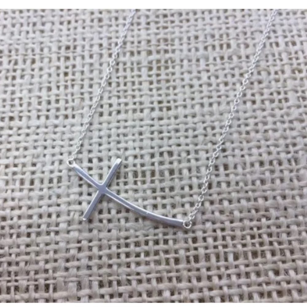 COPY - Sterling Silver Plain Sideway Curve Cross …